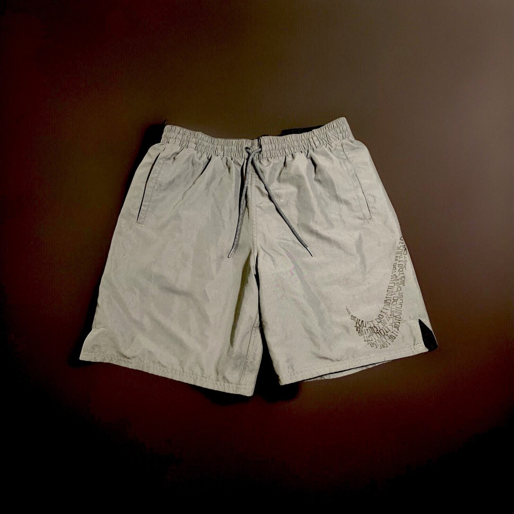 Nike Swim Trunks Men's M Gray Just Do It Swoosh Lined Board Shorts‎ Drawstring